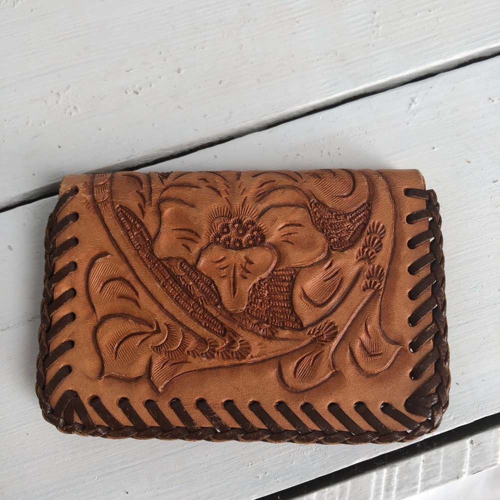 Tooled leather floral coin purse